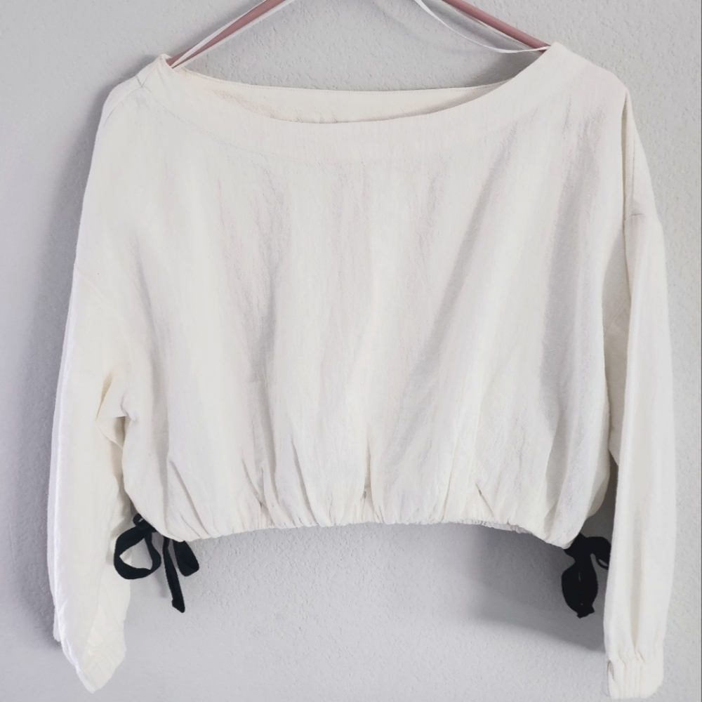 White Cropped Top with Black Ties